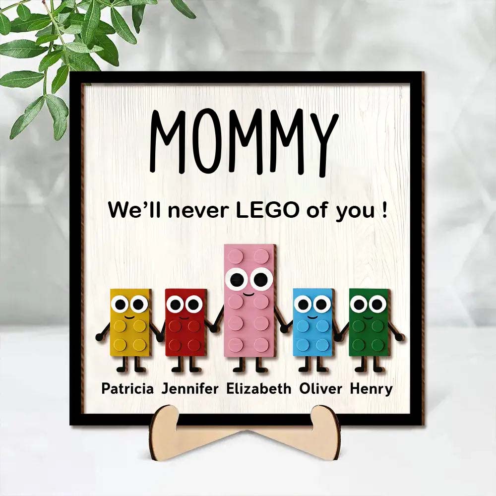 Mommy We'll Never LEGO of you Personalized 2-Layer Wooden Plaque Gift for Mom or Grandma Mother's Day Gift