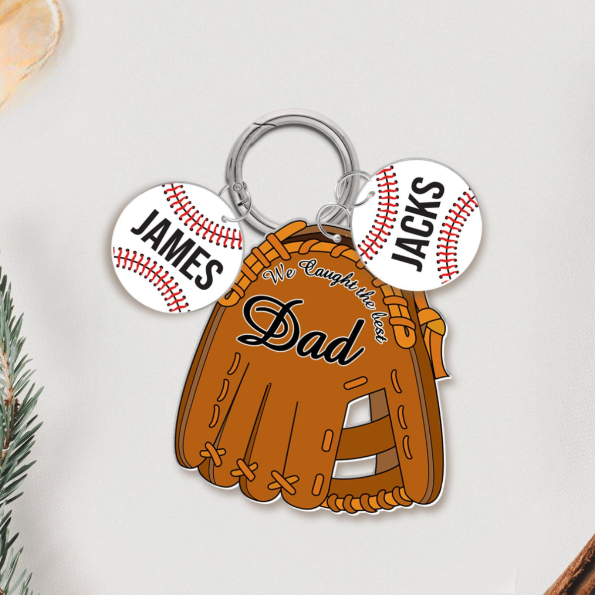 Personalized Baseball Dad Keychain, We Caught The Best Dad, Daddy's Team Acrylic Keyring, Father's Day Gift For Dad From Son Daughter