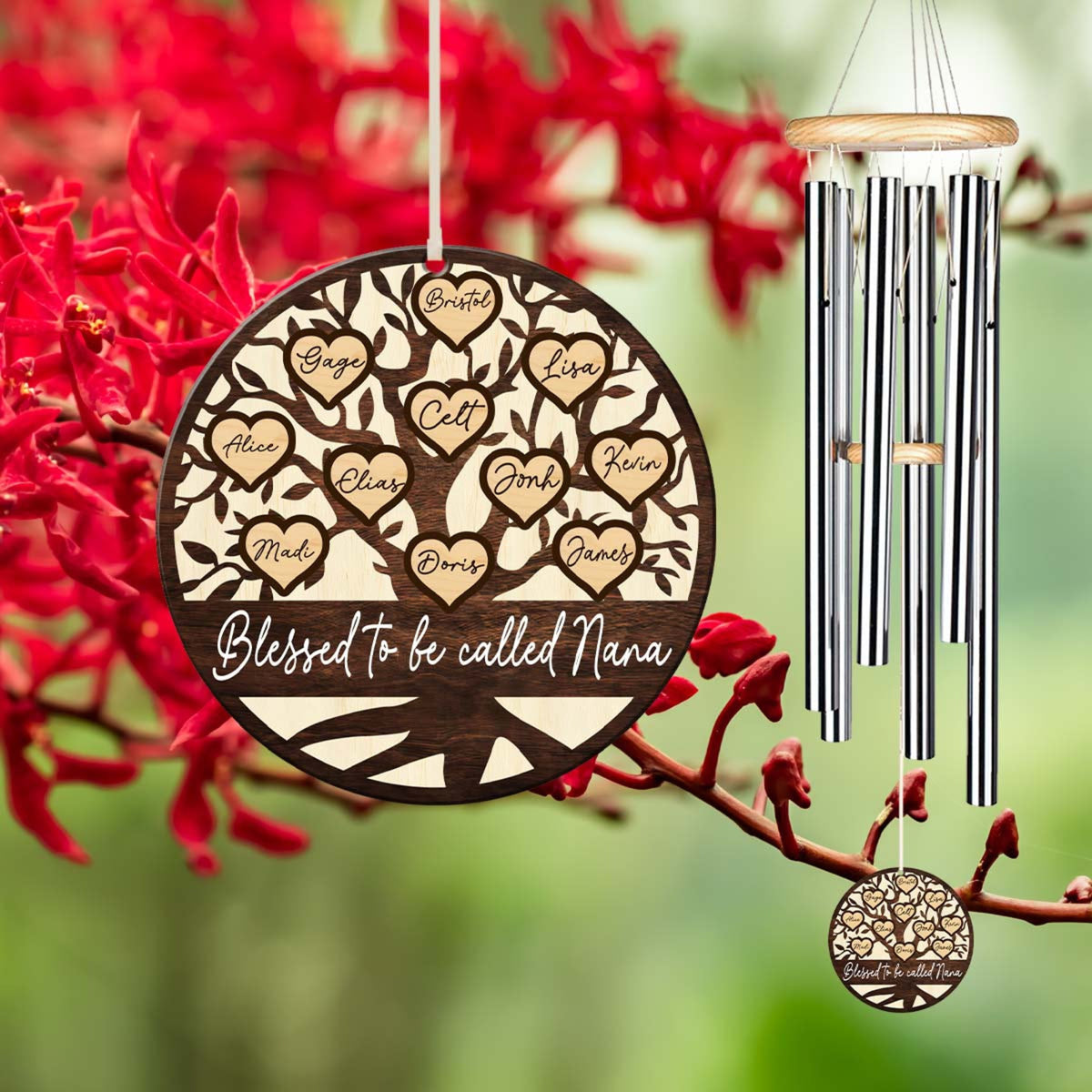 Blessed To Be Called Nana Family Tree With Kid Name - Personalized Windchime - Gift For Mom, Grandma, Mother's Day, Birthday Gift