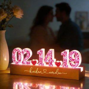 Couple Anniversary Date 3D Crystal Effect - Personalized Acrylic Block LED Night Light - Heartfelt 2026 Gift for Her, Gift for Him