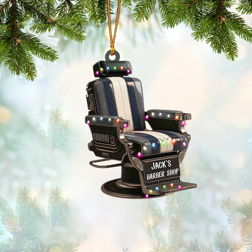 Barber Chair - Personalized Acrylic Ornament - Christmas Gift For Barber Shop