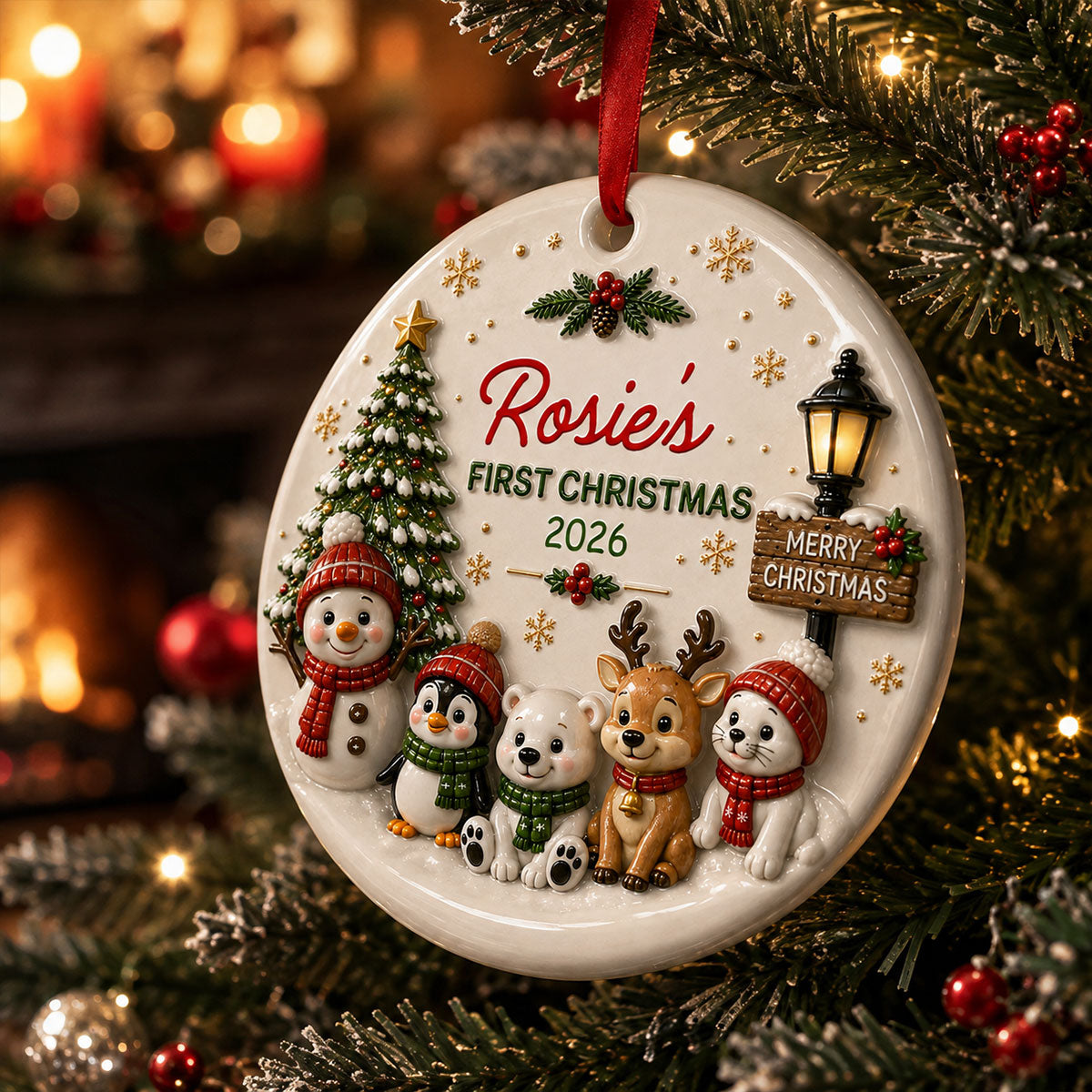 Cute Winter Friends Baby’s First Christmas - Family Ornament - Real 3D Raised Ornament