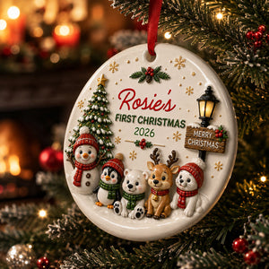 Cute Winter Friends Baby’s First Christmas - Family Ornament - Real 3D Raised Ornament