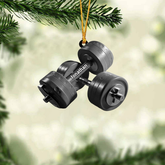 Personalized Fitness Ornament, Gym Workout Dumbbell Weight Plate Ornament