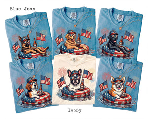 Patriotic Dogs Comfort Colors 4th of July Dog T-Shirts, 124+ Dog Breeds, Custom Available, USA Flag, Fireworks, USA 250 Shirt