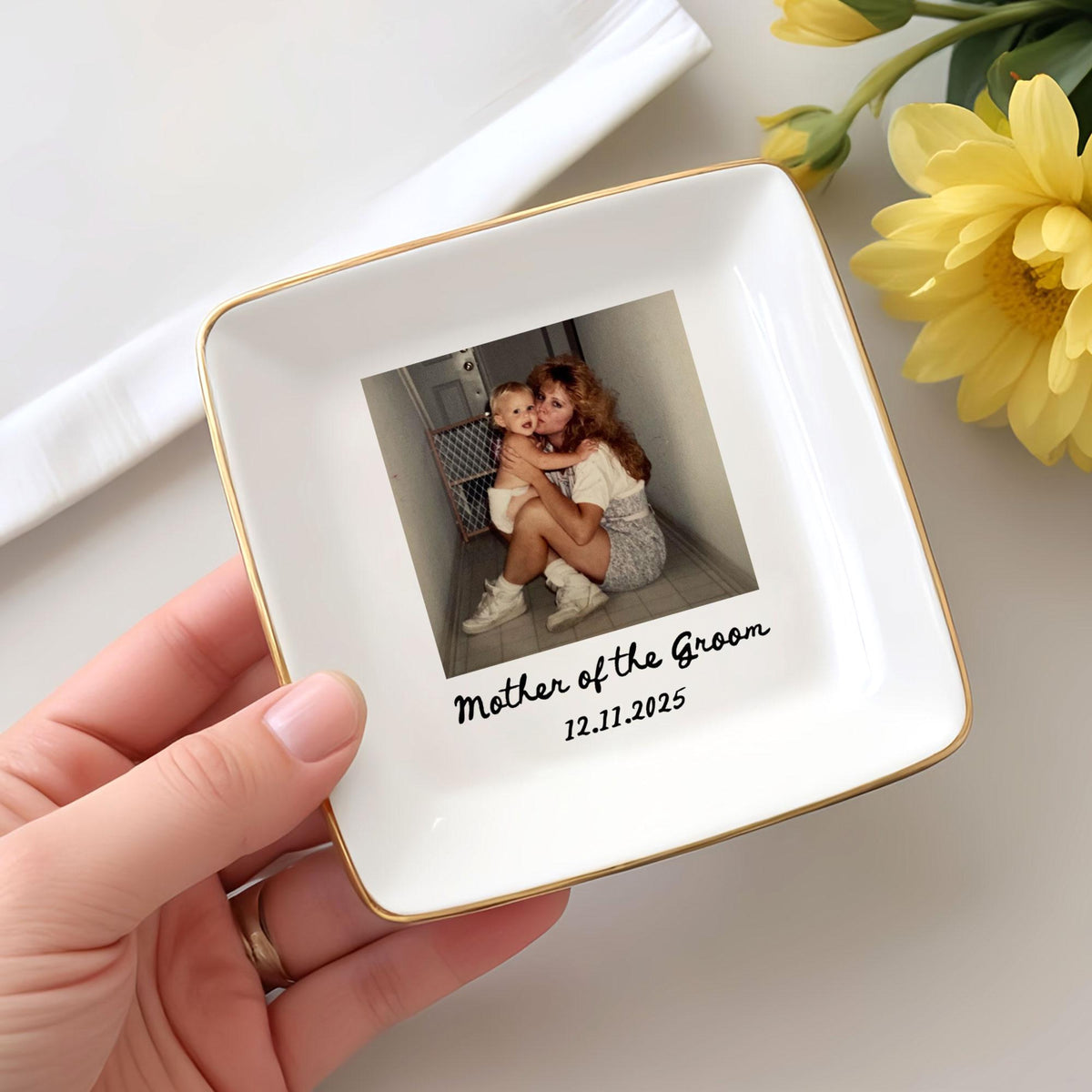 Photo Gifts for Mom Wedding Day, Custom Photo Wedding Ring Dish, Mother Of The Groom Jewelry Dish, Mother of the Bride Photo Gifts