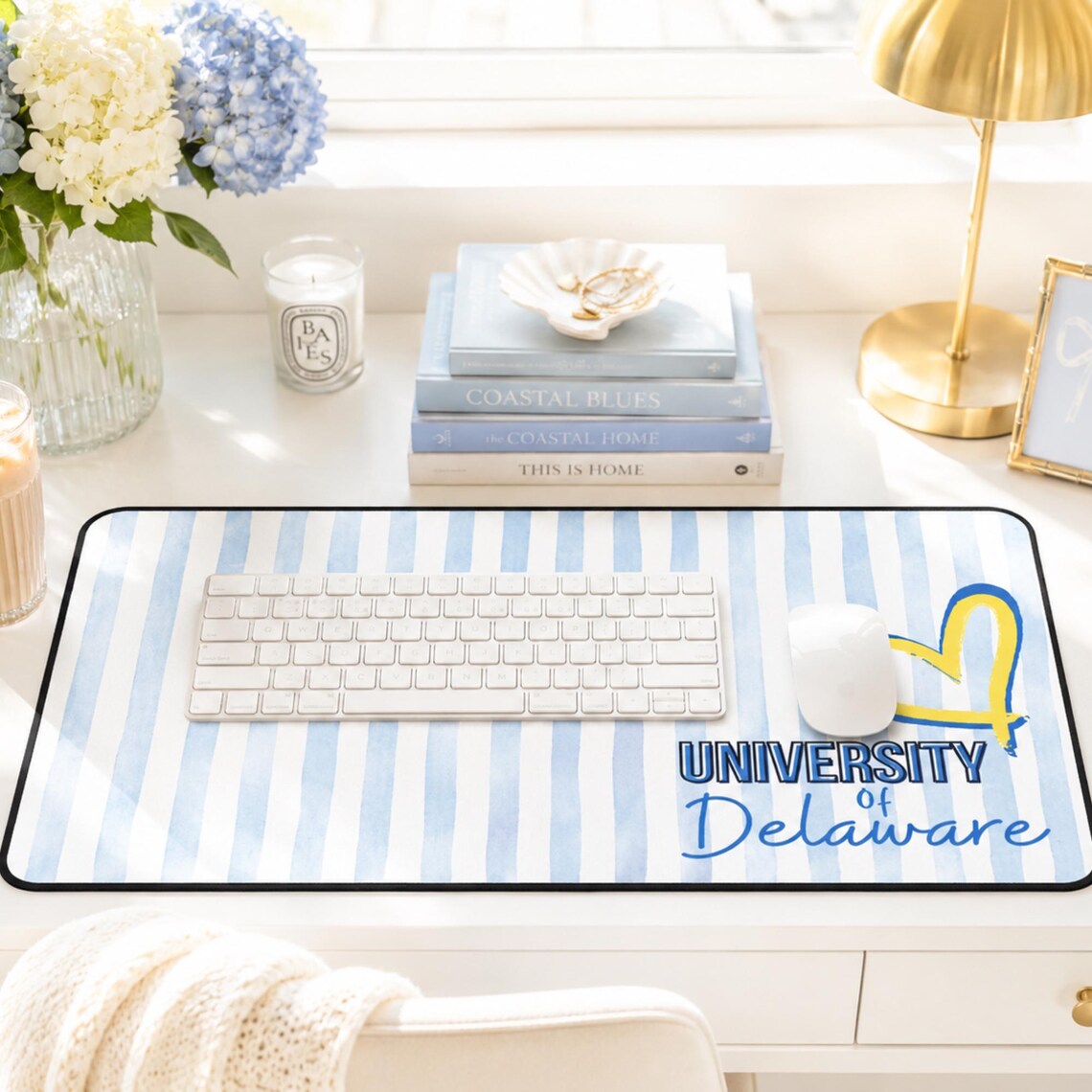 Custom College Desk Mat Heart Stripes |Personalized Name Desk Pad |Dorm Room Decor Aesthetic |Graduation Gift |Mouse Pad Preppy Coquette