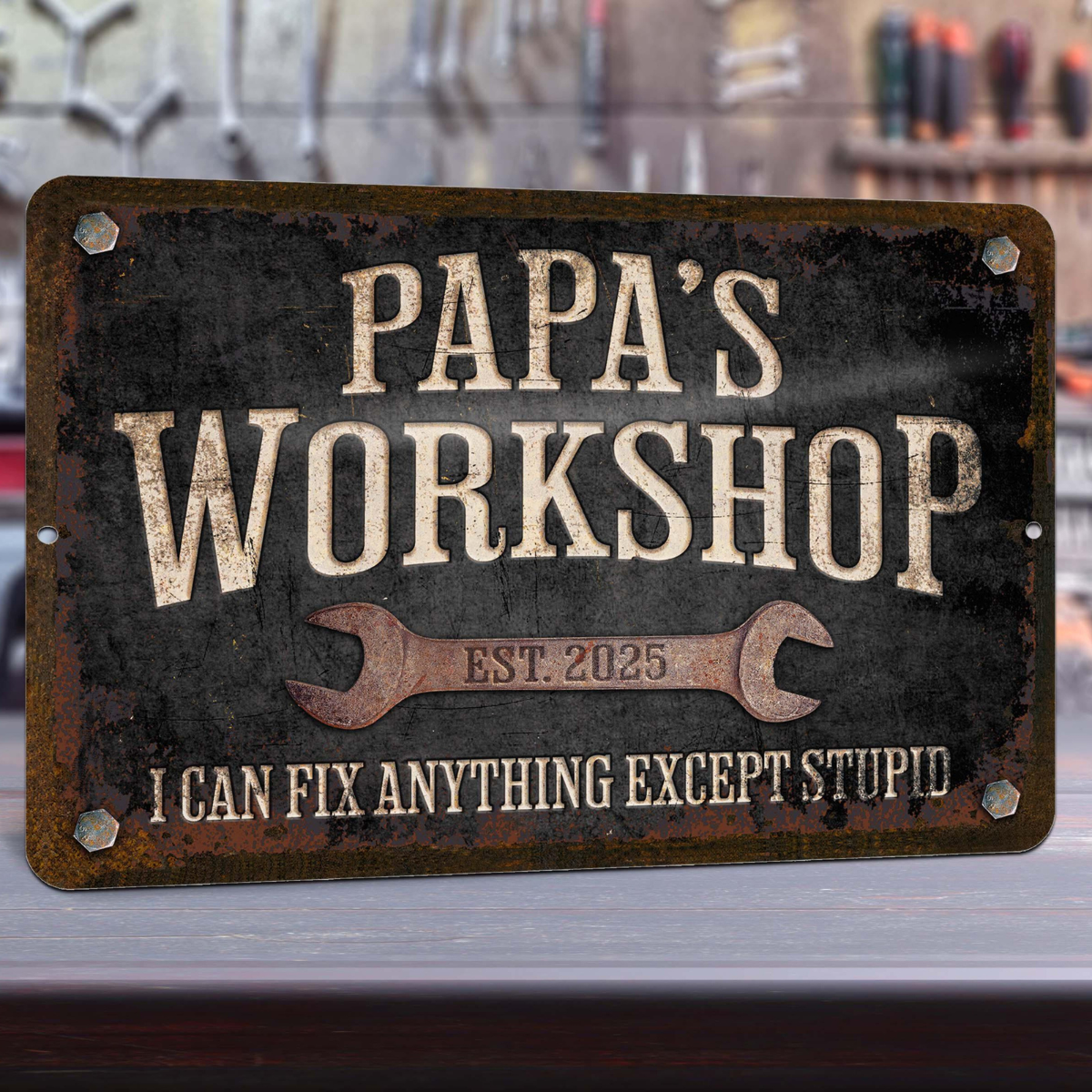 Custom Workshop Sign, Dad's Workshop, Metal Garage Sign, Personalized Gift for Dad Grandpa