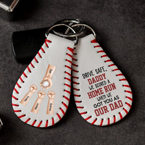 We Scored A Home Run Drive Safe Daddy - Personalized Leather Baseball Keychain - Gift For Father, Baseball Dad, Father's Day Gift