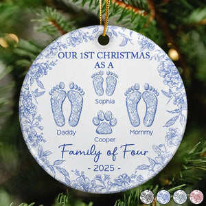 First Christmas As A Family Of Four Toile Footprints - Personalized Ornament - Gift For Family