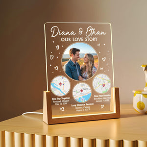Personalized Love Story Map LED Lamp Our Love Story, Custom Valentine's Gift for Couples