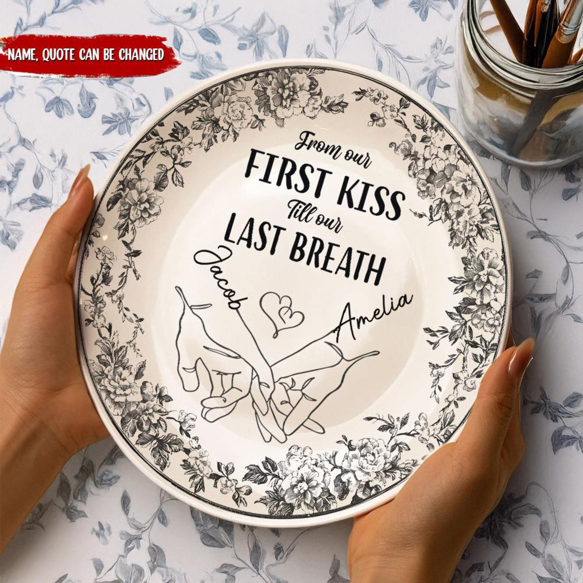 I'm Keeping You Forever Chinoiserie Toile De Jouy Style Couple - Personalized Ceramic Plate - Gift For Husband Wife, Anniversary, Custom Plate