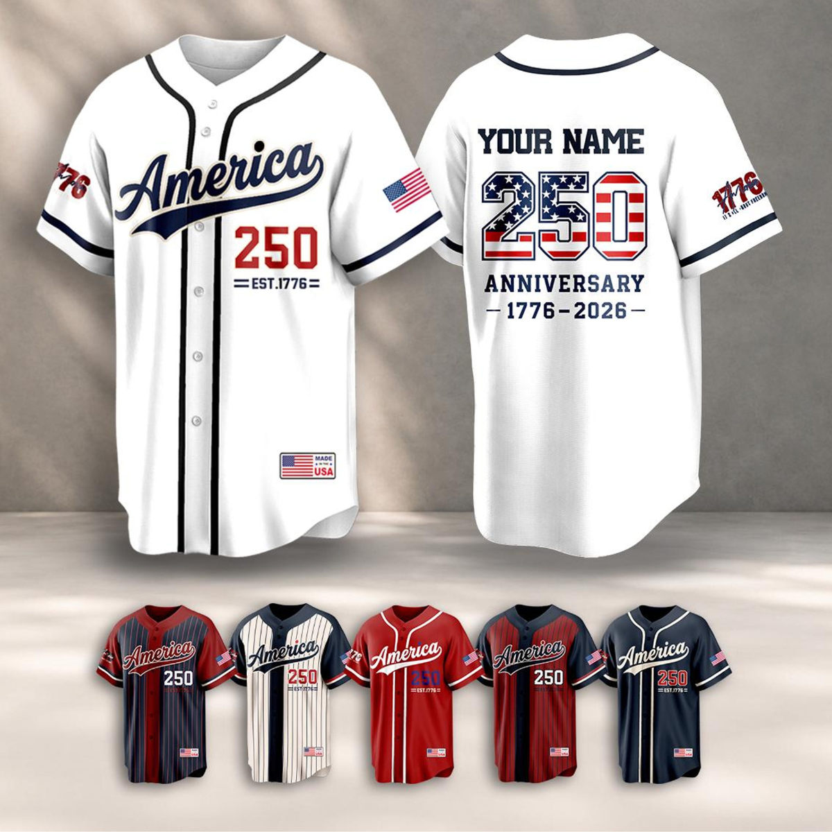 Personalized Name Number America 250 Jersey, 4th of July Baseball Shirt, USA Patriotic Jersey, Custom Name Number Independence Day Outfit