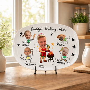 Personalized Face Grilling Platter, Custom Daddy's Grilling Plate with Kids' Names, Father's Day Gift, Funny Gift for Dad, Birthday Gift