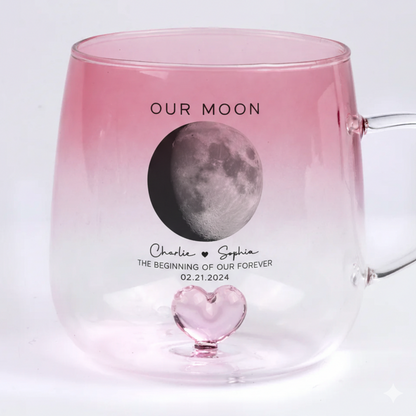 Our Moon Couple Moon Phase - Personalized Pink Gradient Mug - Anniversary Gift For Him Gift For Her