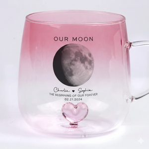 Our Moon Couple Moon Phase - Personalized Pink Gradient Mug - Anniversary Gift For Him Gift For Her