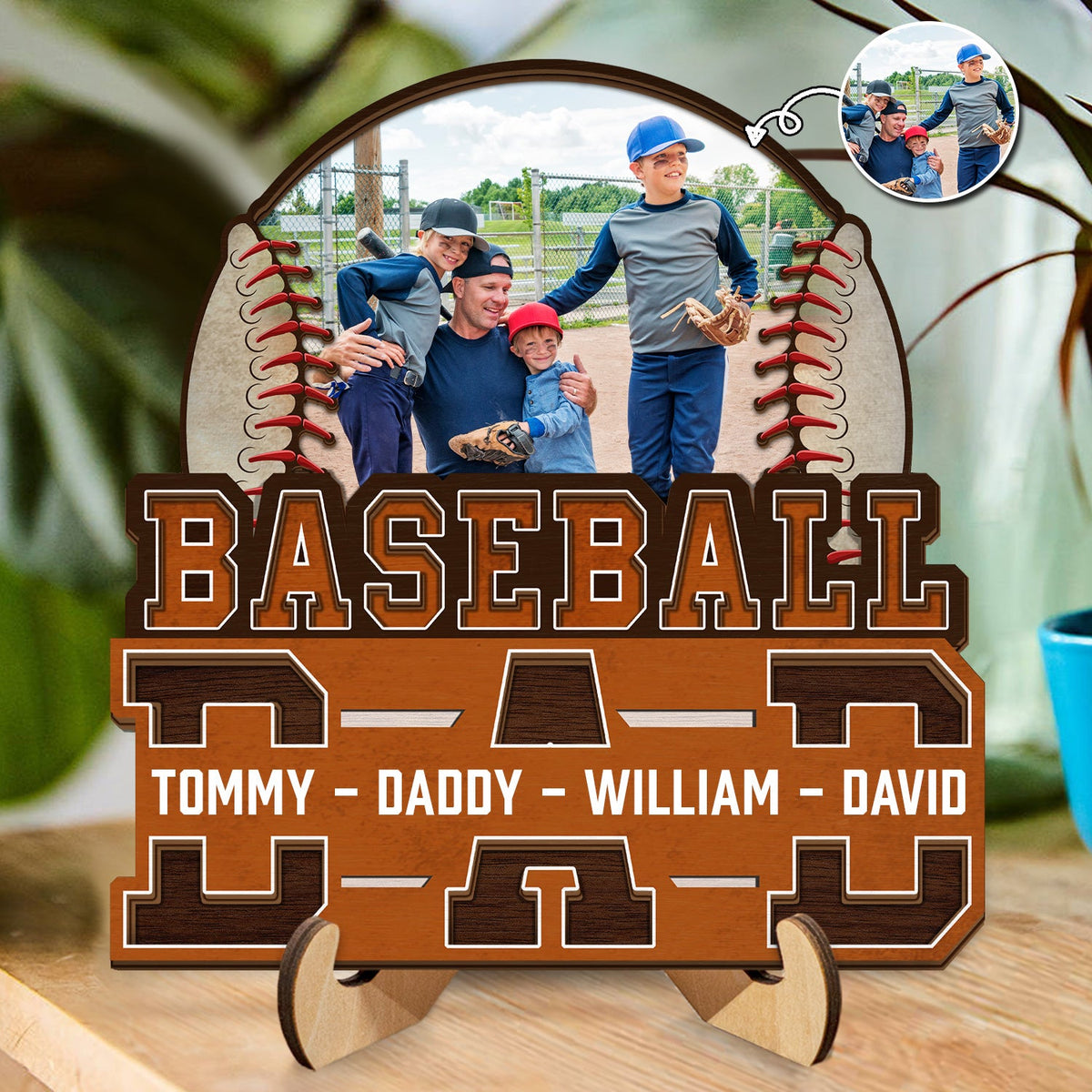 Custom Photo Baseball Dad We Love You - Personalized 2-Layered Wooden Plaque - Gift For Family, Father, Sport Fans