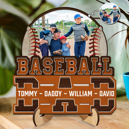Custom Photo Baseball Dad We Love You - Personalized 2-Layered Wooden Plaque - Gift For Family, Father, Sport Fans
