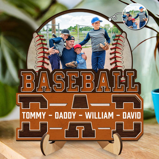 Custom Photo Baseball Dad We Love You - Personalized 2-Layered Wooden Plaque - Gift For Family, Father, Sport Fans