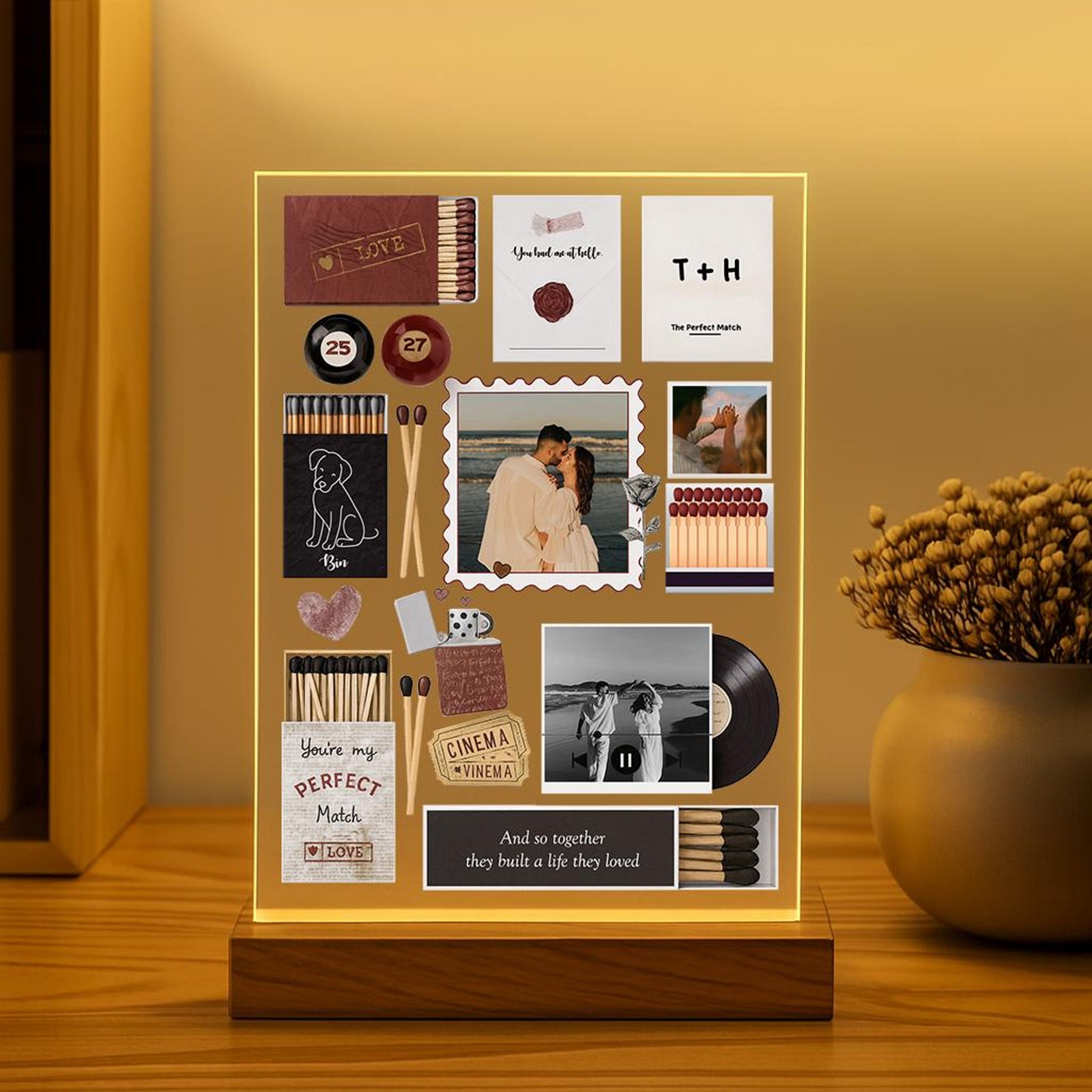 Personalized Photo Night Light Customized Couple Gift Romantic Matchbook LED Decor for Anniversary, Birthday, Wedding, Valentine, Him, Her
