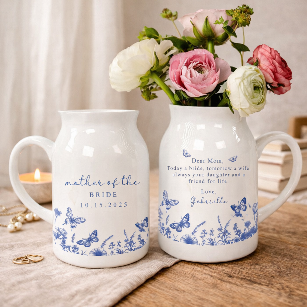 Custom Wedding Gift For Mother Of The Bride & Groom Toile De Jouy Gift For Mom Flower Vase, Mom Of Groom, Mother of the Bride Ceramic Vase