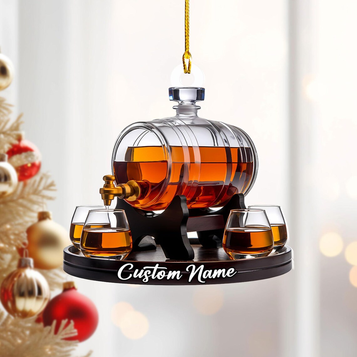 Whiskey Barrel Ornament, Personalized Acrylic Ornament:, Custom Bourbon Scotch Gift
