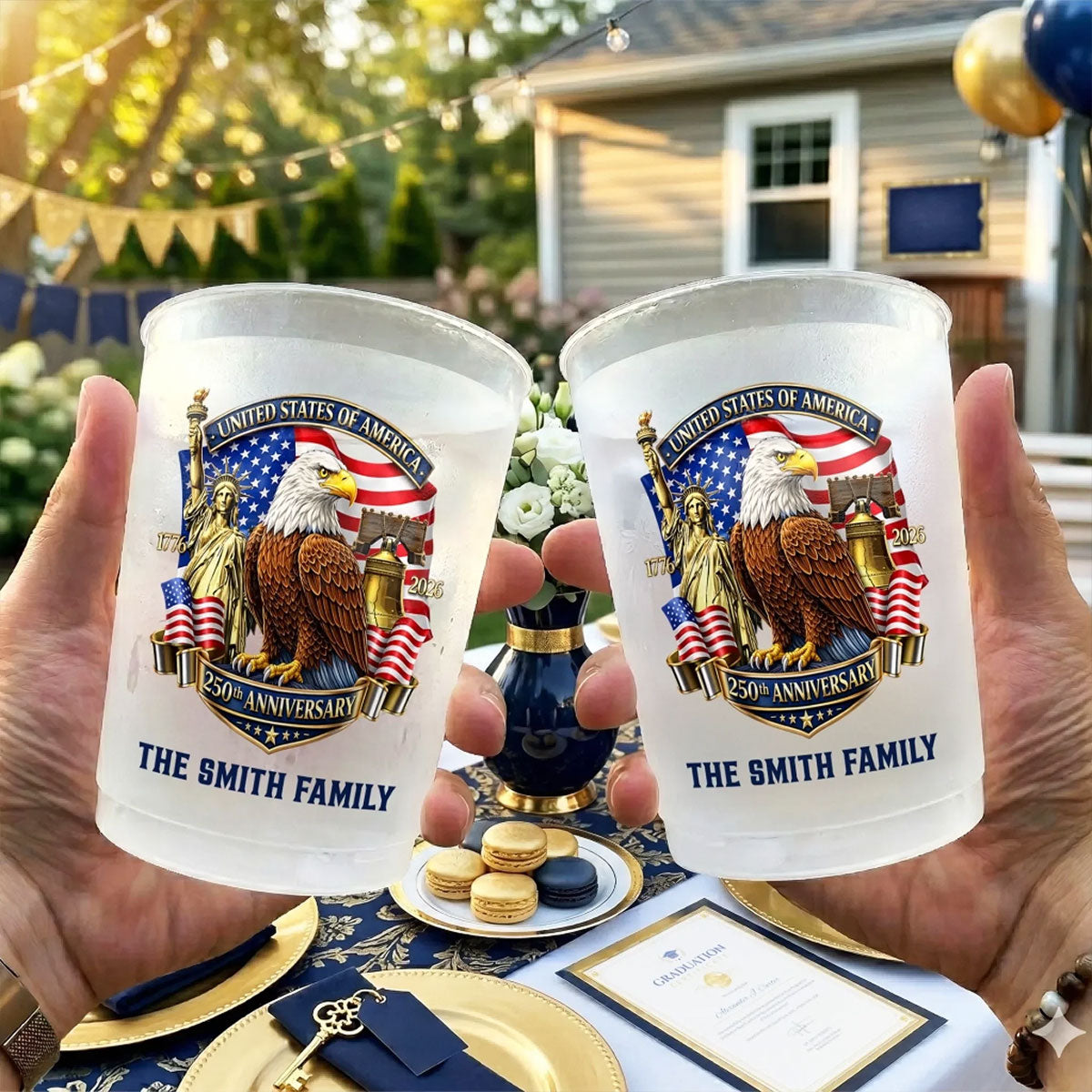 Proud American Roots - Personalized Frosted Cups - America 250th Anniversary Gifts For Family