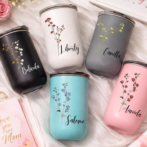 Birthday Flower Tumbler, Wildflower 10oz Personalized Coffee Cup, Custom Name Gift for Her