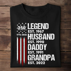 Proud Grandpa Legend Nation Flag American 250th Anniversary - Personalized Shirt - Father's Day Gift For Dad, Grandpa