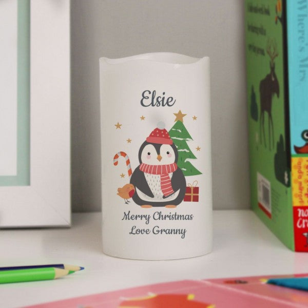 Penguin Merry Christmas - Custom LED Flameless Candle - Christmas Gift For Kids