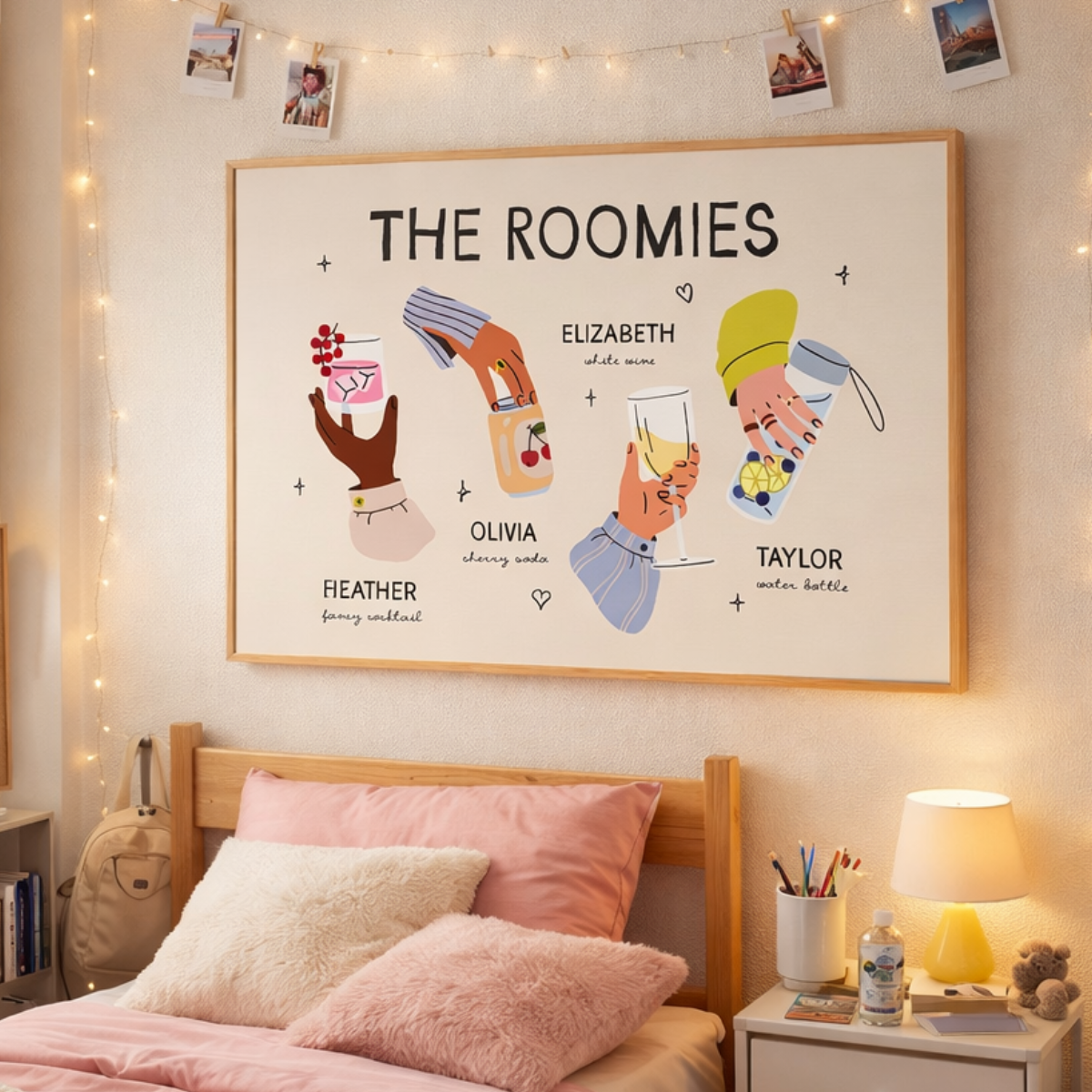 Custom Roommate Drink Art, Personalized Illustration Print, Trendy Dorm Wall Decor
