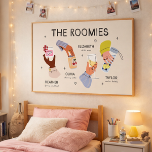 Custom Roommate Drink Art, Personalized Illustration Print, Trendy Dorm Wall Decor