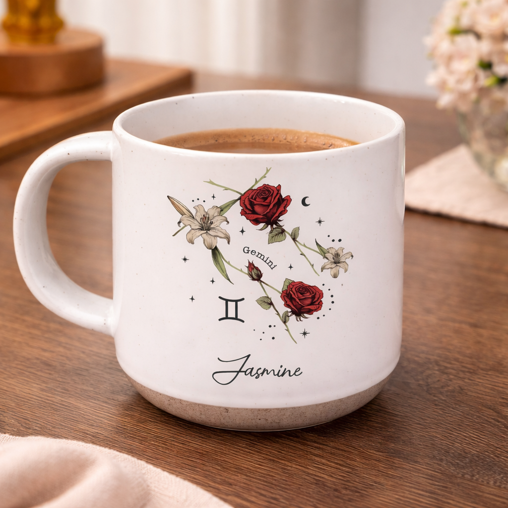 Zodiac Floral Star Constellation Birth Month Flower Personalized Pottery Mug, Best Friend Mug, Birthday Mug, Birth Signs, Star Signs
