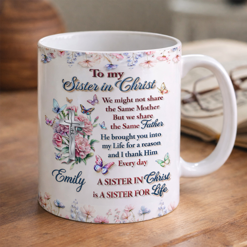 To My Sister In Christ, Personalized Ceramic Coffee Mug, Gift For Soul Sister