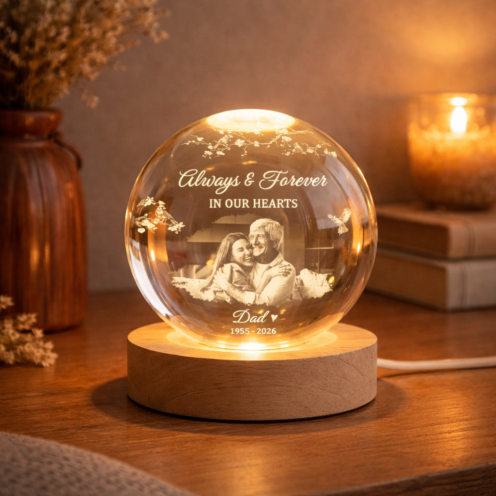 Personalized Photo Memorial Crystal Ball Night Light, Memorial Gift For Loss Of Father/ Mom Lamp, Memorial Keepsake, Sympathy Gift