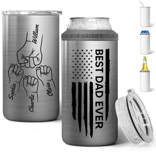 Best Dad Papa Grandpa Ever Fist Bump Outline - Personalized Can Cooler Tumbler - Gift For Dad Grandpa, Father's Day Gift Idea
