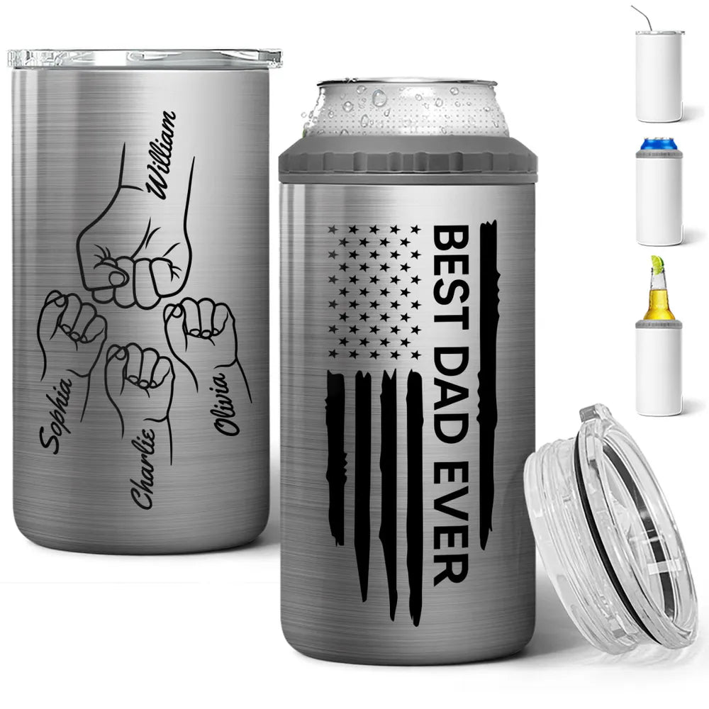 Best Dad Papa Grandpa Ever Fist Bump Outline - Personalized Can Cooler Tumbler - Gift For Dad Grandpa, Father's Day Gift Idea