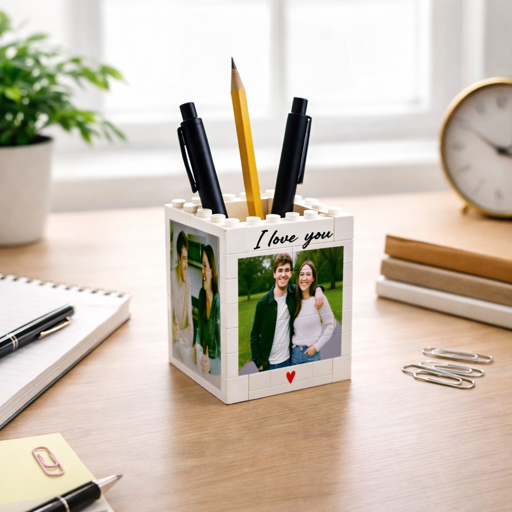 Personalized Couple Brick Photo Pencil Pot Custom Photo Gift for Couples, Anniversary or Valentines Day Gift