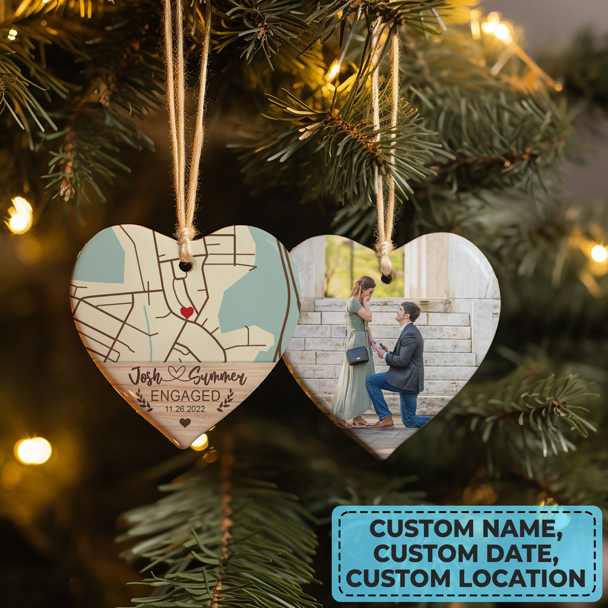 Custom Location Engaged Ornament, Photo Ornament Engagement Gift For Newly Engaged Couple, Christmas Ornaments Anniversary Gift For Husband