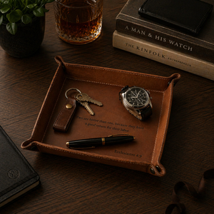 Personalized Leather Valet Tray, Custom Leather Tray For Dad, Grandpa, Classic Gift For Men
