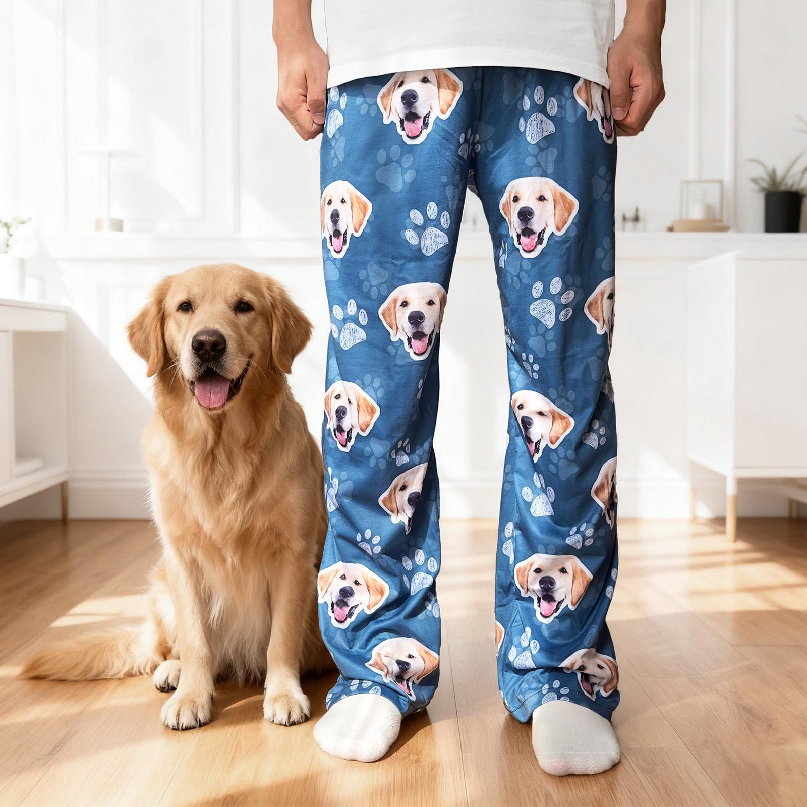 Custom Pet Face Pajama Pants, Personalized Dog Cat Photo Gift for Mom Dad