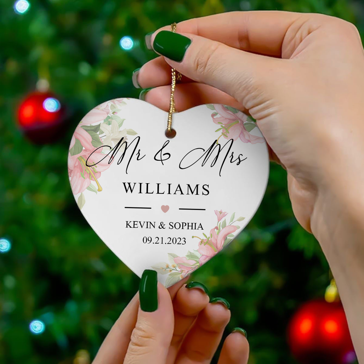 Heart Shaped Mr. & Mrs. - Personalized Ornament - Christmas Gift