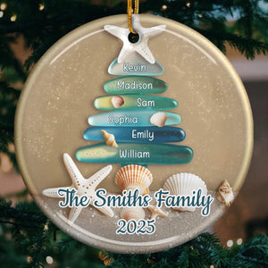 Sea Glass Family Tree - Personalized Ornament - Christmas Gift For Family
