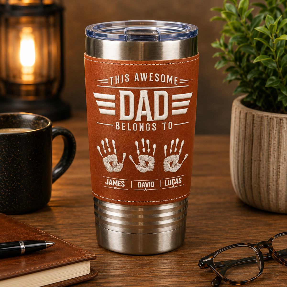 This Is my Awesome Dad Grandpa - Personalized Leather Tumbler - Gift For Father, Gift For Grandpa, Father's Day Gift