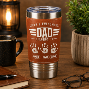 This Is my Awesome Dad Grandpa - Personalized Leather Tumbler - Gift For Father, Gift For Grandpa, Father's Day Gift