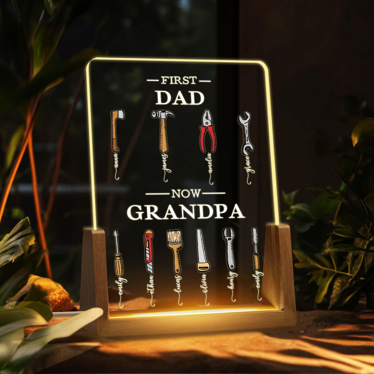 First Dad Now Grandpa LED Night Light, Custom Grandpas Garage Night Light with Kids Name, Fathers Day Gift, Grandpa Gift