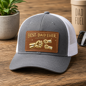 Best Dad Ever Gold Fist Bumps - Personalized Leather Label Net hat - Gift For Dad Papa, Father's Day Gift