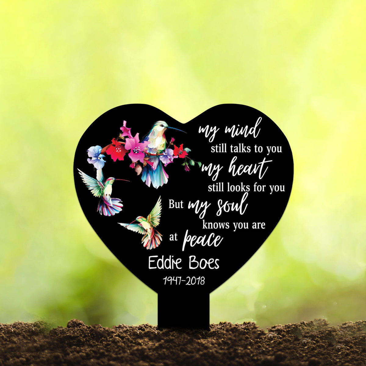 Personalized Memorial Stake Acrylic, Hummingbird Stake, Heart Garden Stake, Sympathy Sign, Memorial Plaque, Grave Marker, Garden Decor