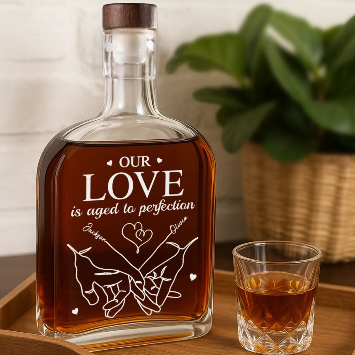 Our Love Is Aged To Perfection - Personalized Whiskey Bottle - Anniversary Gift, Valentine's Day Gift For Couple