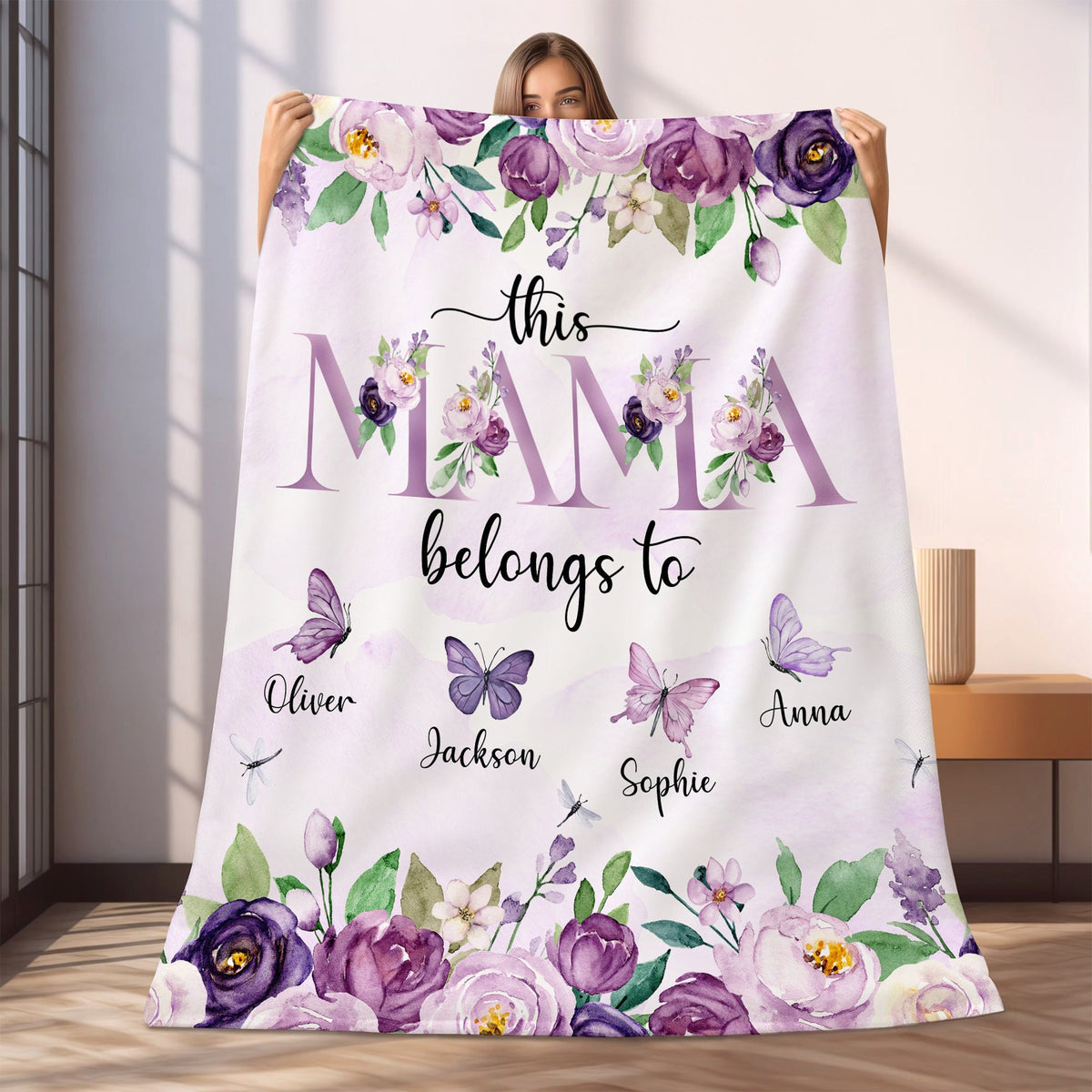 Mother Belongs To Blanket, Custom Mom Blanket Gift, Floral Style Blanket, Personalized Mom Gift, Blanket With Kids Name, Mother's Day Gift